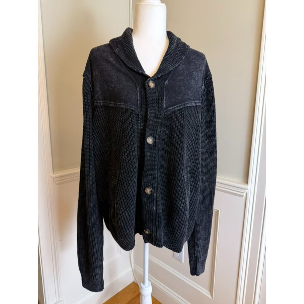 Lucky Brand Men's Acid Wash Patchwork Cardigan Mens XL black NWT